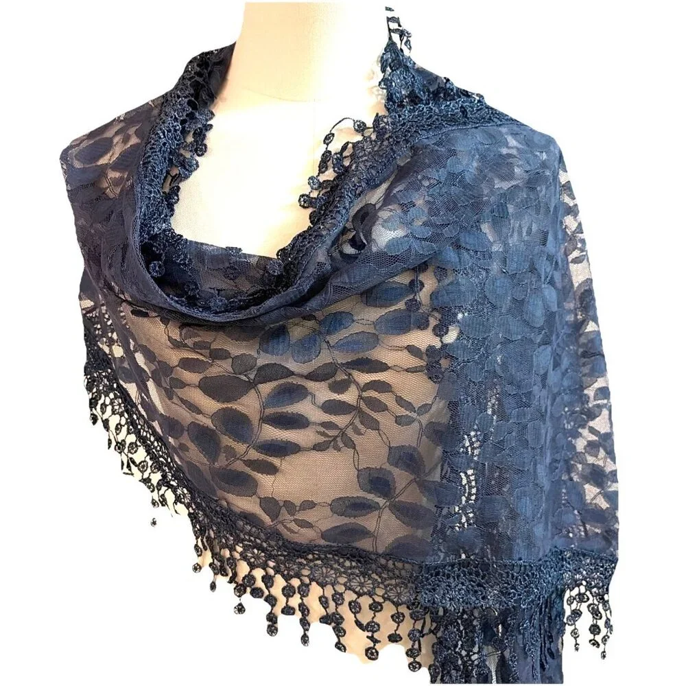 Vintage Leaf Print Sheer Chiffon Scarf Wrap 18X76